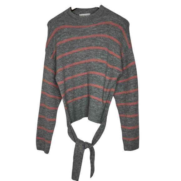 WAYF Size M Gray Pink Striped Knit Sweater Tie Front Casual Soft Pullover - Picture 1 of 10